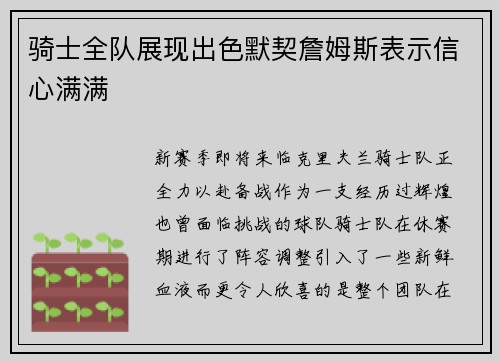 骑士全队展现出色默契詹姆斯表示信心满满